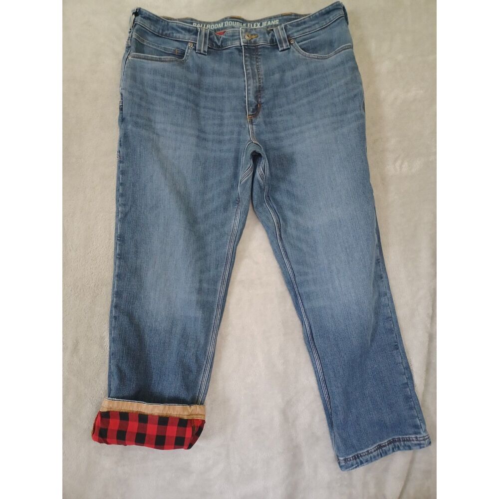 Duluth Trading Jeans Flex Ballroom Plaid Flannel Lined 40x30 Straight Relaxed